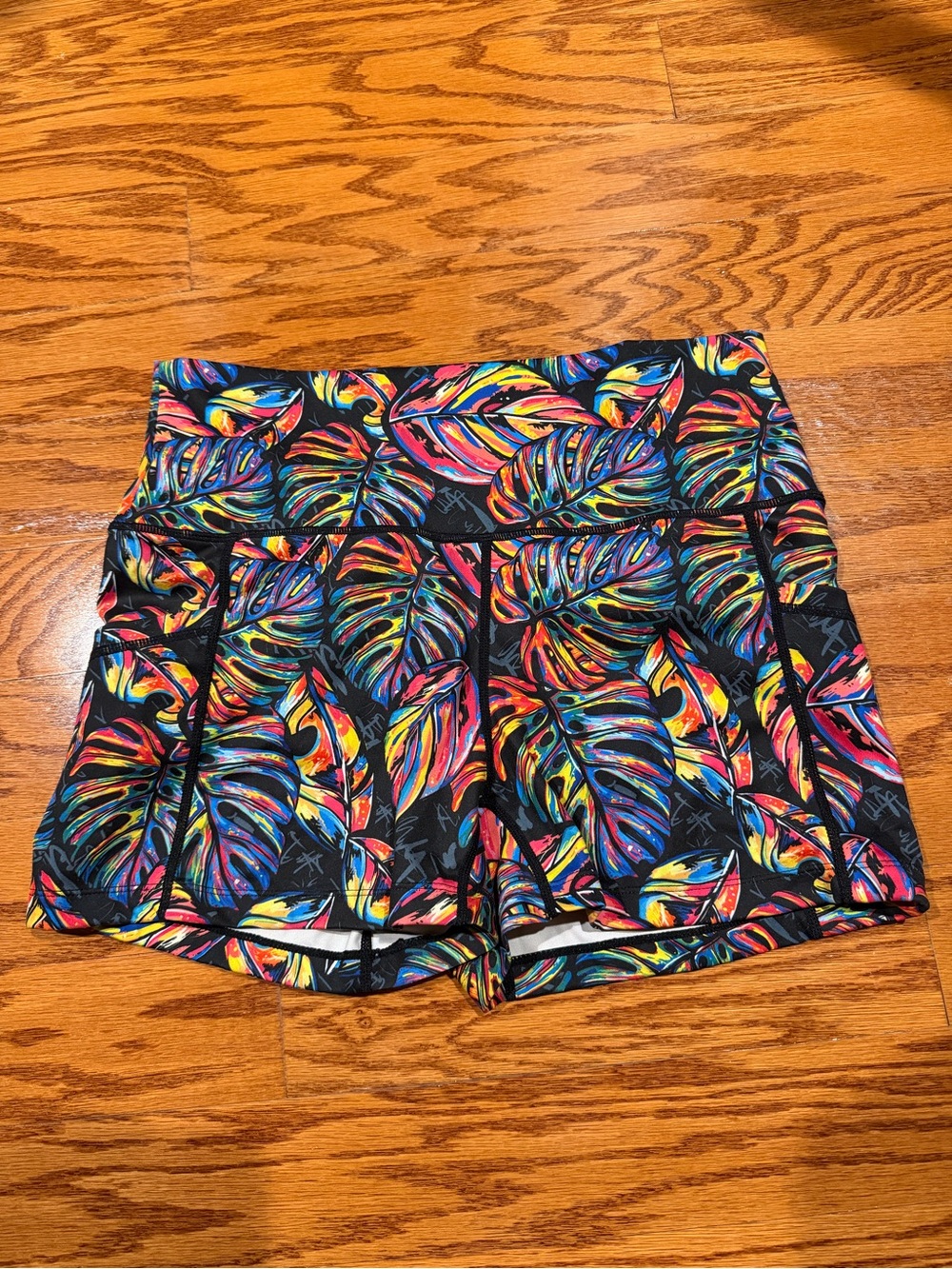 Constantly Varied Gear Black Tropical Leaf Multicolor Athletic Shorts